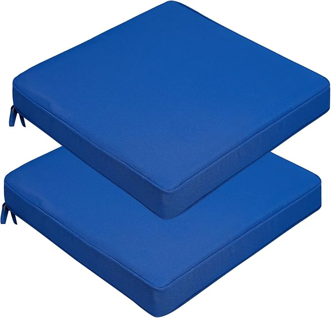 JMGBird Outdoor Chair Cushions Set of 2 - Waterproof Patio Seat Cushions 19x19 Inch with Ties, Dark Blue Solid Color High Density Foam Square Cushions for Garden Furniture