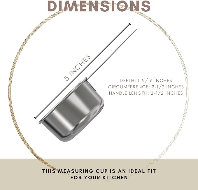 1/3 Cup Stainless Steel Measuring Cup | Sturdy Metal 80 ml | 80 cc | 3 oz | Single Cup for Wet and Dry Ingredients | Great for use as 1/3 Cup Dog Food Scoop - 12 PK