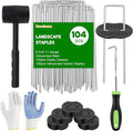 Landscape Fabric Staples with Rubber Hammer,6Inch 50pcs Galvanized Garden Pegs+ 50pcs Gaskets + Pick Hook + Gloves,Anti-Rust,U-Shaped Lawn Spikes,Yard Turf Pins for Weed Barrier,Ground Grass Cover