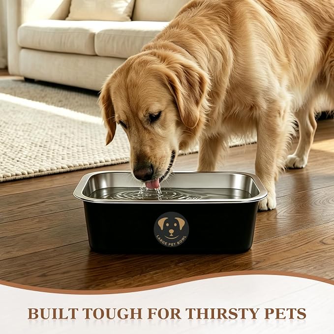 1.25 Gallons Large Stainless Steel Dog Water Bowl, High Capacity Metal Dog Food Bowls, Outdoor Dog Bowl Food and Water, X-Large, and Big Dogs & Cat, Black