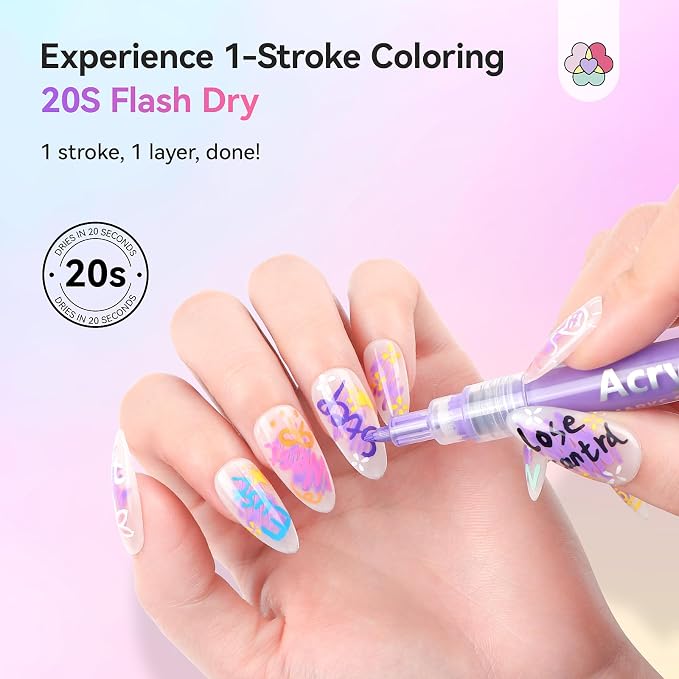 SAVILAND Nail Art Pens Set: 24 Colors Spring Summer 3D 0.7MM Quick Dry Nail Polish Pens for Nail Art Design Acrylic Paint Makers Drawing Point Liner Pen Dotting Tools Brush Home Salon DIY
