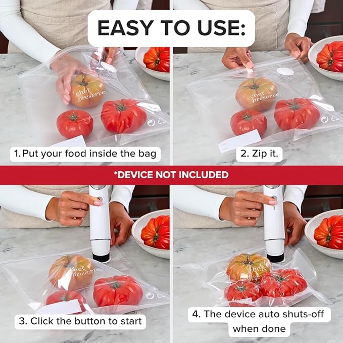 Chef Preserve Reusable Vacuum Sealer Bags for Food - 30 BPA-Free XL Large (12 x 20 in) Food Storage Bags, Freezer, Microwave - Odor-Resistant, Leak-Proof - Compatible with Chef Preserve Vacuum Sealers