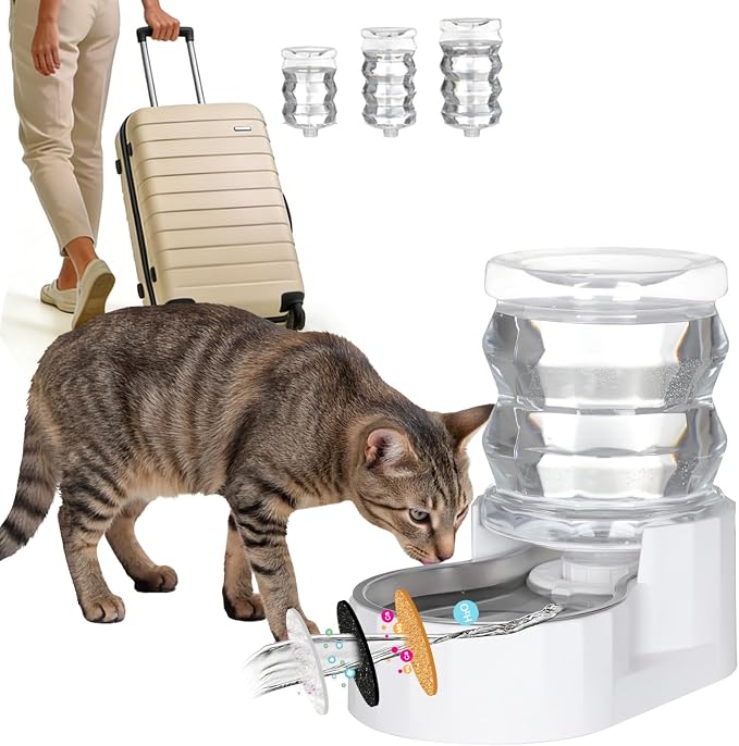 RIZZARI 4L Gravity Cat Water Dispenser: Filtered Water for Kittens | Apartment-Friendly Size/Cleaner Water Every Day/Perfect for Small Pets/Less Frequent Refills/Quick Daily Cleaning