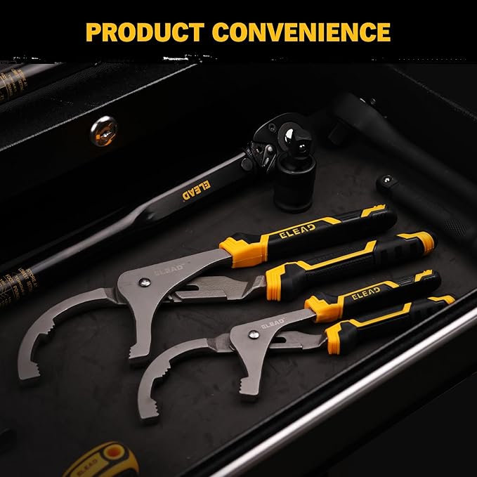 ELEAD Adjustable Oil Filter Wrench Set - 9" & 12" Pliers for Cars, Trucks, Motorcycles - Durable Carbon Steel, Ergonomic Grip, Easy Access Design