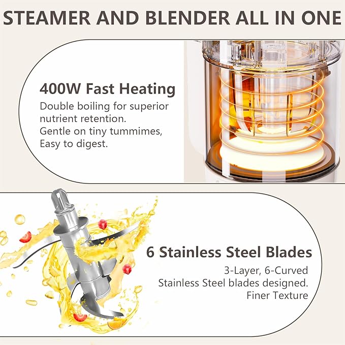 Baby Food Maker Glass 12oz Steamer and Blender Glass Reservoir & Bowl 9 in 1 Baby Food Processor with 6 Stainless Steel Blades Dishwasher Safe with Timer, Recipe