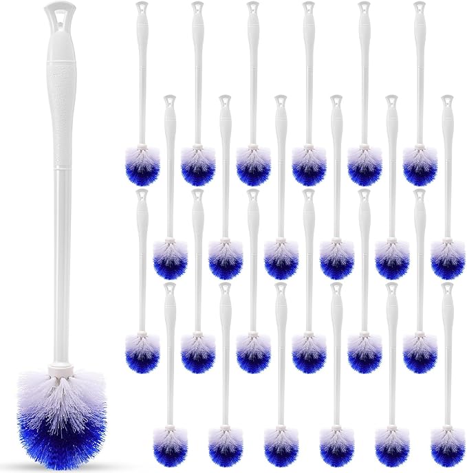 Reallnaive 24 Pcs 18 Inch Toilet Brush Toilet Bowl Cleaner Brush Bathroom Long Plastic Handled Cleaning Scrubber with Hook Hole for Household Bathroom Cleaning Supplies (Round Handle)