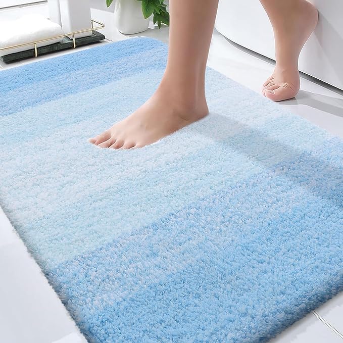 OLANLY Bathroom Rugs Mat 34x21, Extra Soft Absorbent Microfiber Bath Rugs, Rubber Backing, Quick Dry, Machine Washable Bath Mats for Bathroom Floor, Tub and Shower, Home Decor Accessories, Sky Blue
