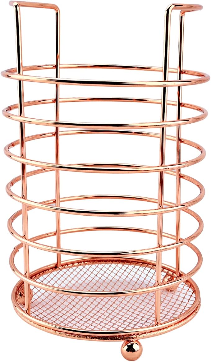 1-Piece Rose Gold Utensil Holder for Kitchen Counter, Stainless Steel Cooking Utensil Holder, Kitchen Utensil Organizer