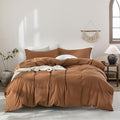 100% Washed Cotton Dark Orange Duvet Cover Queen Size Bedding Set Cover 1 Duvet Cover with Zipper Closure and 2 Pillowcases, 90inch x 90inch