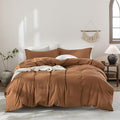 100% Washed Cotton Dark Orange Duvet Cover King Size Bedding Set Cover 1 Duvet Cover with Zipper Closure Plus 2 Pillowcases, 104inch x 90inch