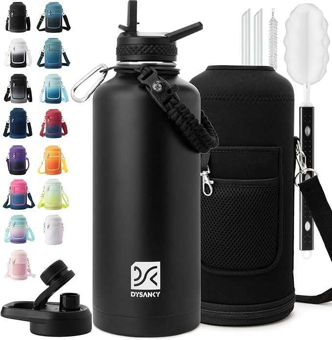DYSANKY 87 oz Insulated Water Bottle | Thickened Stainless Steel for Gym and Hiking with Straw, Carrier Bag, Handle Strap | BPA-Free 87 oz