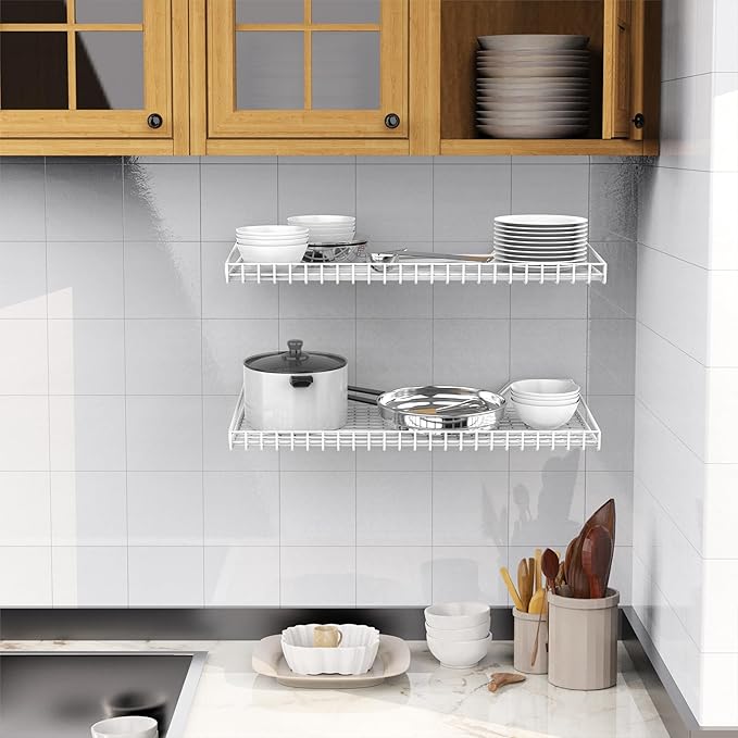 WALMANN 2 Pack Garage Wall Shelf, 23.5" x 12" Wall-Mounted Storage Shelves for Garage, Closet, Laundry Room, Heavy Duty Floating Shelving, Holds Up to 65 lbs(White)