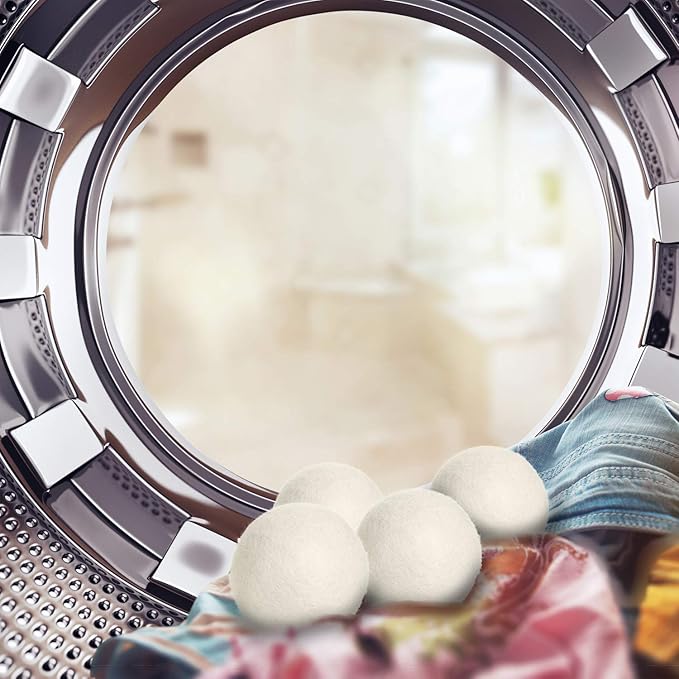 Wool Dryer Balls Natural Fabric Softener and 100% Organic, Chemical Free and Reduces Wrinkles. Saving Electricity and Drying Time XL Size 4 Pack White 4 Count