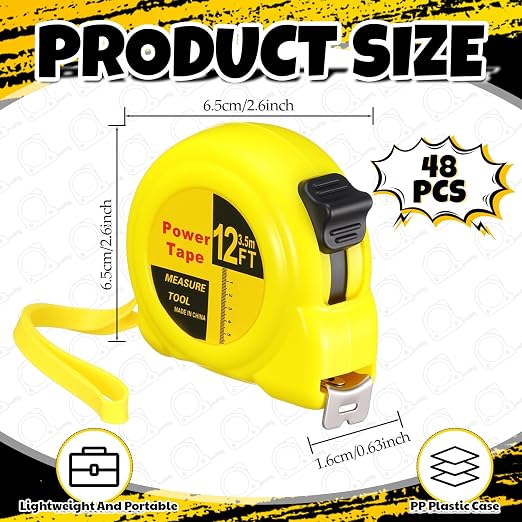 Xuhal 48 Pcs 12 ft Mini Tape Measure Bulk Measuring Tape Imperial and Metric Pocket Self Locking Easy to Read with Inches and Centimeters for Designer Decorator