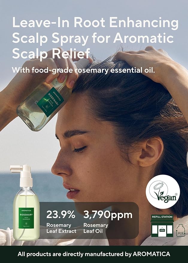 AROMATICA Root Enhancer (2 Packs) Rosemary Water Spray for Hair Growth – with Rosemary hair oil & caffeine & biotin - Korean hair care Hair Thinning Loss – Free from Sulfate, Silicone, and Paraben