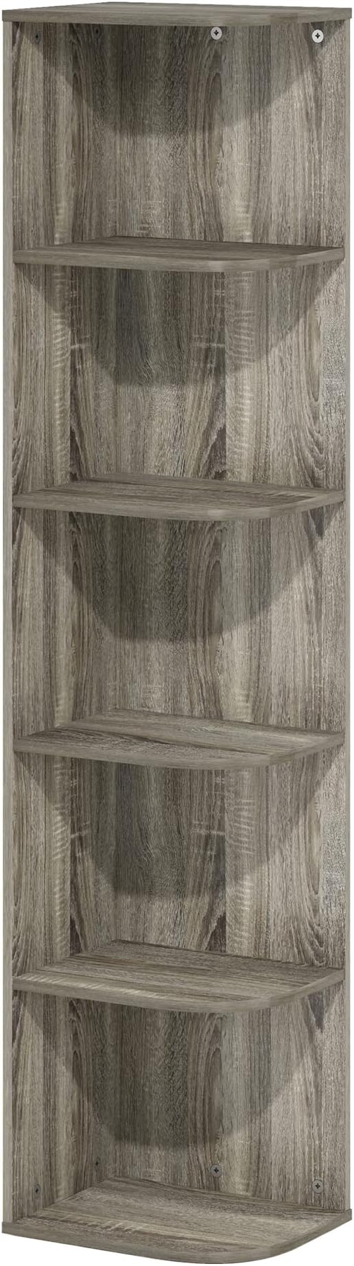 Furinno PASIR Book Shelf, 5-Tier Corner Bookshelf with Open Shelf, Standing Bookcase, 9.3 x 12 x 51.7, for Organization and Storage, for Living Room, Bedroom, Home Office, French Oak