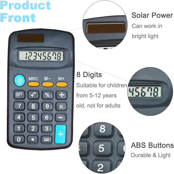 Calculator Small, 4 Function Calculators (Black,Set of 30) | 8 Digit Dual Power Portable Pocket Size Desktop Handheld for Classroom Desktop Home