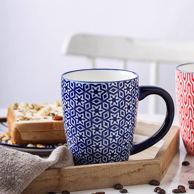 Selamica 16 oz Ceramic Coffee Mugs Set of 6, Ceramic Tea Cup with Handle, Dishwasher oven microwave safe, Vintage Blue