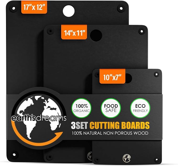 Earth's Dreams Composite Wood Cutting Board Set of 3, Chopping Boards | Dishwasher Safe,Non-Toxic, Cutting Boards for Kitchen – Large, Medium & Small Non-Slip Wood Charcuterie & Chopping Boards