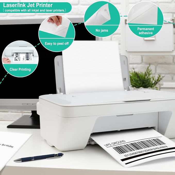 L LIKED 60 Half Sheet Shipping Labels, 2 per Sheet, 5.5 x 8.5 inchh, for Laser & Inkjet Printer - 30 Sheets