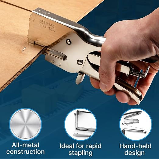IDL Packaging HSP-12 Heavy-Duty Metal Plier Stapler, Silver - Works with 7/16" (11 mm) Crown Staples - Industrial Cardboard Stapler - Great for Sealing Packaging Boxes, Mail Bags, or Poster Tubes