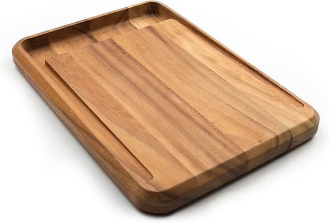 Ironwood Gourmet Acacia Wood Cutting Board With Juice Channel, Big Catch Board, 10" x 15" | Prep Board With Deep Juice Well | Large Cutting Board For Meal Prep | Beautiful Acacia Wood | Easily Cut Meat & Vegetables