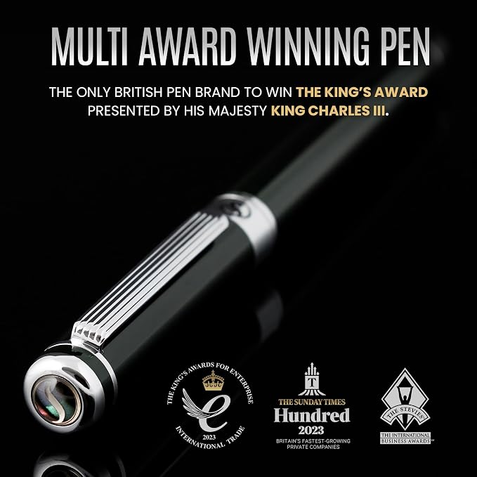 Scriveiner Black Green Rollerball Pen - Stunning Luxury Pen, Chrome Finish, Schmidt Ink Refill, Best Roller Ball Pen Gift Set for Men & Women, Professional, Executive Office