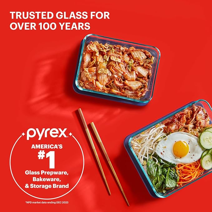 Pyrex Simply Store (7-Pack) Glass Food Storage Containers Set, (1, 2, 4 & 7 Cup) Meal Prep Containers With Plastic BPA-Free Lids, Dishwasher & Microwave Safe | Meal prep containers (1, 2, 4 & 7 cup) with BPA-free plastic lids, microwave & dishwasher safe
