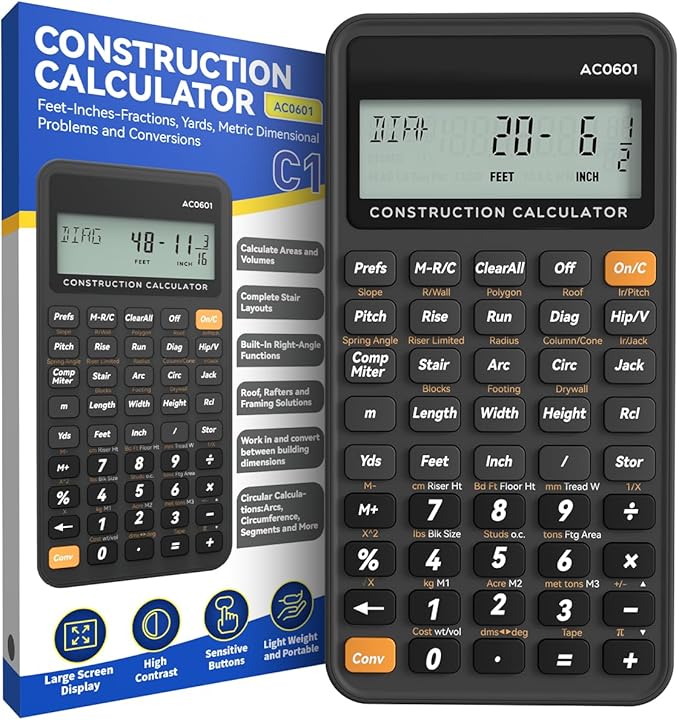 Construction Calculator Industrial & Scientific ROATEE Engineering Calculator for Contractor, Concrete Pocket Feet-inch-Fraction Calculators Carpenter, Estimator, Builder, Framer, Remodeler, Renovator