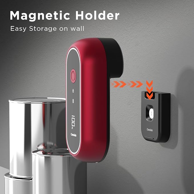 Canslab Turbo Rechargeable Electric Can Opener, LED Battery Life Display | Smart Auto Stop Can Opener for Seniors, Safe Touchable Smooth Edge, One Touch Hands-free Operation, Wall-mountable, Red
