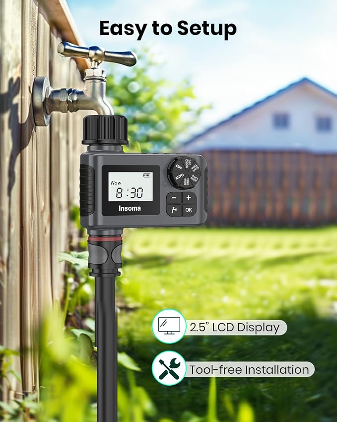 Outdoor Garden Hose Faucet Timers, Programmable Water Sprinkler Timer with Rain Delay/Manual/Automatic Drip Irrigation and Lawn Watering System for Yard, 1 Outlet