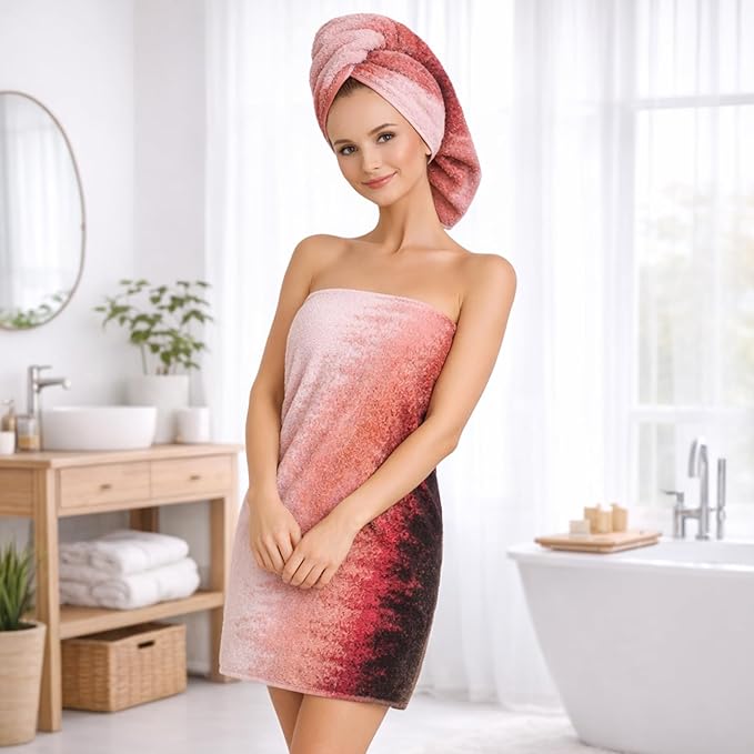 SEMAXE Bath Towel Set, 8 Piece Towel Set for Bathroom, Quick Dry Cotton Towels with Hanging Loops, Easy Care, Ombre Gradient
