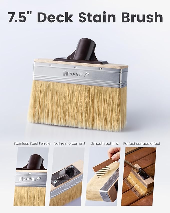 Voomey Deck Stain Brush Applicator, Heavy-Duty Outdoor Deck Stain and Sealer, Wood Stain Brush Set 4PCS, Large Paint Brush for Wood Decks Walls and Fences