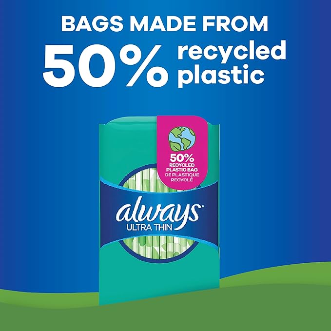 Always Ultra Thin Pads Size 2 Super Long Absorbency Unscented with Wings, 58 Count, Packaging May Vary