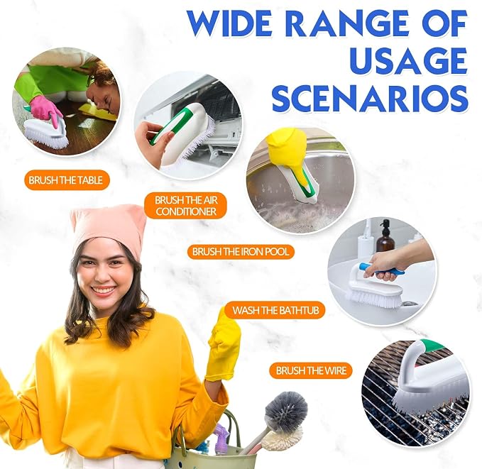 Lallisa Scrub Brush for Cleaning with Handle Comfortable to Grip Heavy-Duty Flexible Stiff Bristles Scrubber Brushes Bulk for Shower Bathroom Carpet Kitchen Floor Tiles(Green Blue,24 Pcs)