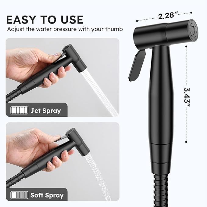 Arofa Handheld Toilet Bidet Sprayer for Toilet-Adjustable Water Pressure Control with Bidet Hose for Feminine Wash, Stainless Steel Brushed Nickel Bidet Faucet Cloth Diaper for Baby Wash, Black,3 Pack
