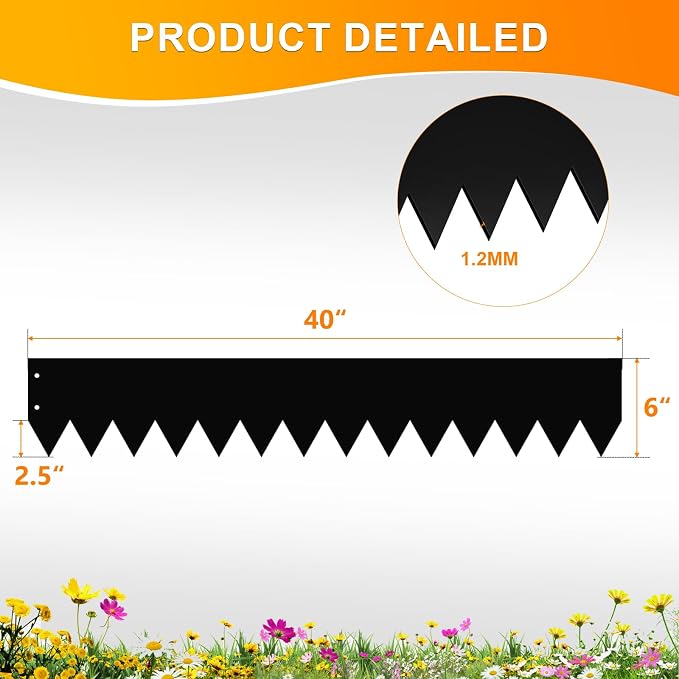 20ft. 40" L × 6" H Metal Landscape Edging, 6 Pack Garden Border | Steel Edging for Landscaping with Screws, Hammer-in Flexible Lawn Edging, No Dig Edging, Metal Edging for Pathway, Yard