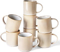 famiware Coffee Mug Set for 8, Star 16 oz Catering Mugs Cup Set with Handle for Coffee, Tea, Cocoa, Milk - Ceramic Stoneware Drinkware Set, Cappuccino White