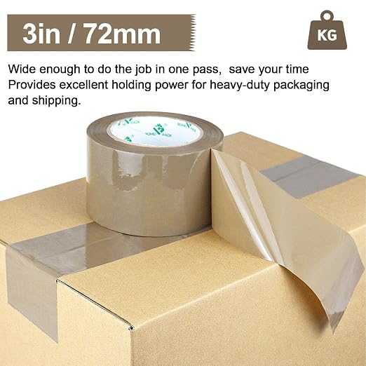 BOMEI PACK 3inch Brown Packing Tape, 12 Refills Rolls Wide Packaging Tape for Moving, Shipping and Storage, 2.4 Mil x 110 Yards