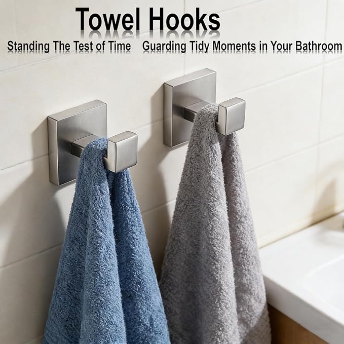 Bathroom Hardware Set 10 Piece Brush Nickel Bathroom Accessories Set SUS304 Towel Bar Set Includes 2 Towel Bar 24 Inch+2 Towel Holder+2 Toilet Paper Holder+4 Towel Hooks (10, Brushed Nickel)