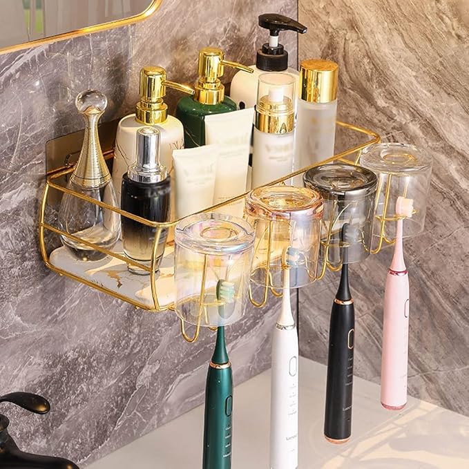 Toothbrush Rack Bathroom Toothbrush Holder Wall Mounted Toothbrush Holder Multifunctional Toothbrush Holder with Mouthwash Cup Bathroom Toothbrush Holder(A)