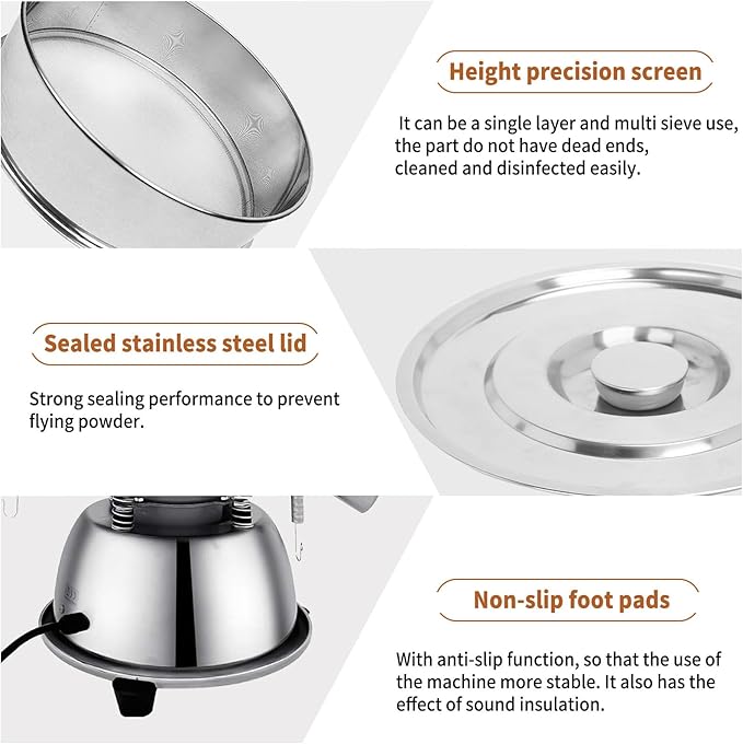 Automatic Sieve Shaker Machine, 110V Stainless Steel Vibrating Sifter with 10 & 60 Mesh Screens for Flour & Powders