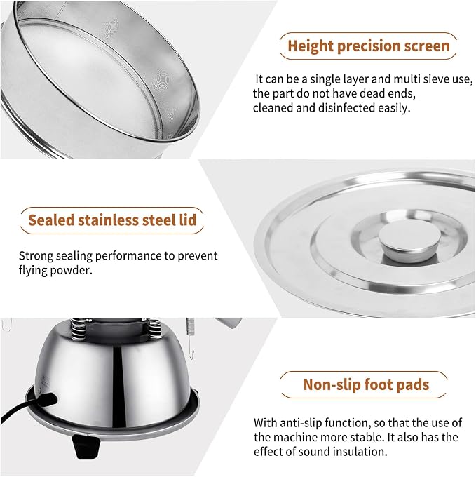 Automatic Powder Sifter Machine, 30 Mesh 50 Mesh Stainless Steel Sieve Shaker, 110V Vibrating Sifter for Flour & Powder, 2 Screens Included