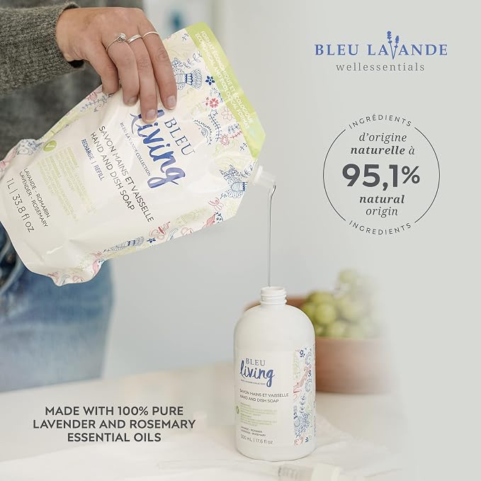 Bleu Lavande - 2 in 1 - Liquid Hand Soap & Dish Soap - Eco friendly - Made with Pure Lavender Essential Oil - Biodegradable - Cruelty free - Vegan - No artificial fragrances - 3 x 33.8 fl oz - 3 Pack