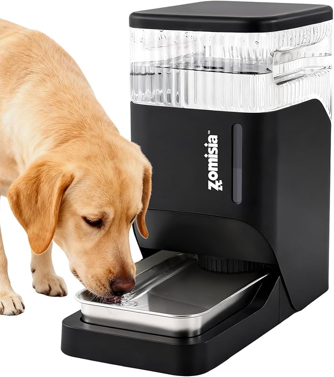 ZOMISIA Automatic Dog Water Dispenser 8L with Stainless Steel Bowl, Gravity Large Capacity Water Bowl for Dogs, 2 Gallon Pet Waterer 100% BPA Free, Black