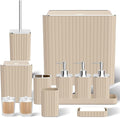 Bathroom Accessory Set - Bathroom Set, 12PC Bathroom Accessories Set, Beige Bathroom Accessories Set, Mini Trash Can, Toilet Brush, Trash Can & Soap Dispenser