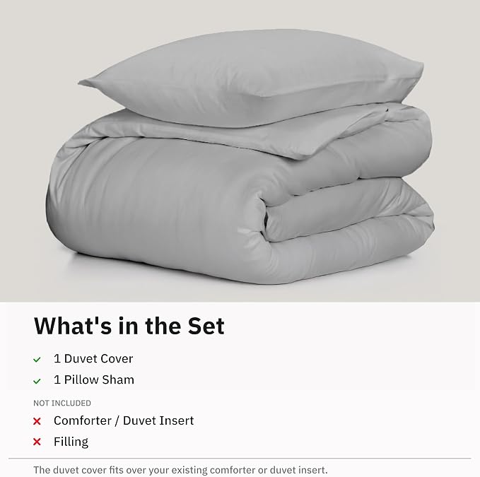 California Design Den 2-Piece Twin Size Duvet Cover Set - 400 Thread Count, 100% Cotton Sateen, Soft Twin Duvet Cover Set, Button Closures, Corner Ties, Durable Bedding - Light Grey