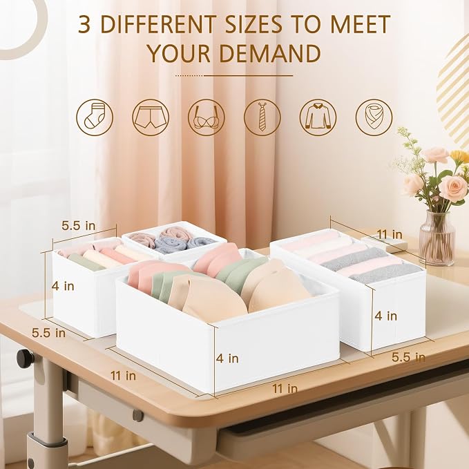 Criusia 26 Pack Drawer Organizer for Clothes, Foldable Dresser Dividers with 3 Sizes, Fabric Storage Bins – White