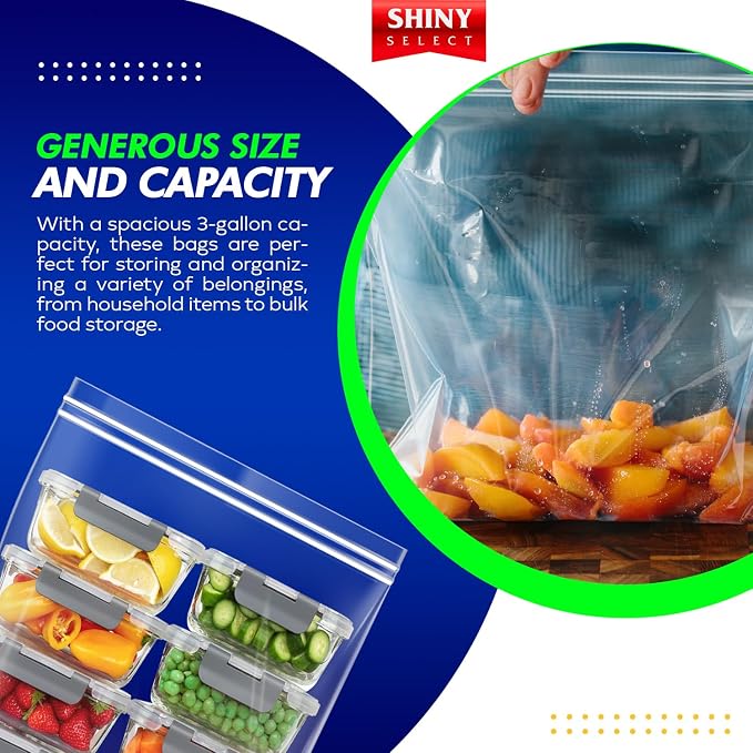 12 Count Double Zipper Jumbo Bags, 16x18, 2 Mil Thick - 3-Gallon Heavy Duty Durable Storage Bags for Baby Items, School Supplies, Pants, Bedsheets, Pillowcases, Snacks, Meat Marinate