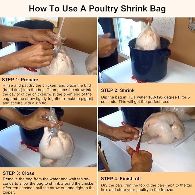 Poultry Shrink Bags,100 Pcs 13x18 Chicken Bags Heat Shrink Poultry Bag for Freezer